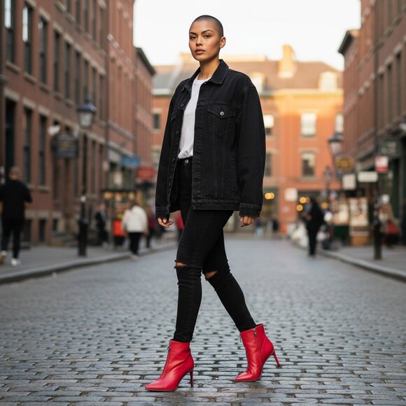 Bar III Brigetp Red Ankle Boots With Studded Trim & Zipper Closure-8M - Picture 1 of 10
